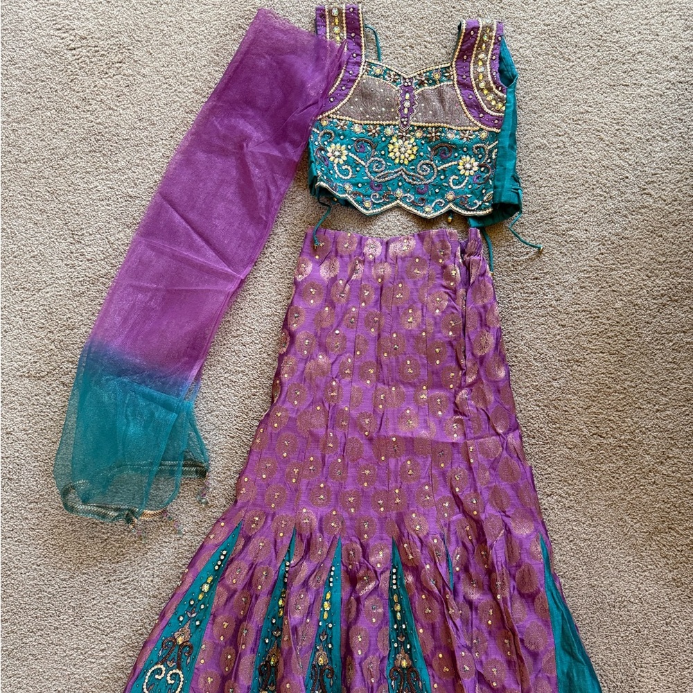 Purple and Teal Embellished Lehenga Choli